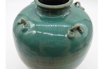 中国・唐物　古玩　高さ約21cm　上品な緑釉四耳壺　(R-090244)