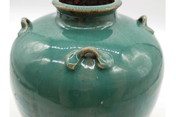 中国・唐物　古玩　高さ約21cm　上品な緑釉四耳壺　(R-090244)