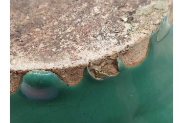 中国・唐物　古玩　高さ約21cm　上品な緑釉四耳壺　(R-090244)