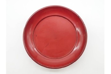 時代物　在銘　木製　漆器　朱塗が美しい椿皿4枚セット　(R-090248)