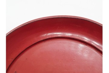 時代物　在銘　木製　漆器　朱塗が美しい椿皿4枚セット　(R-090248)