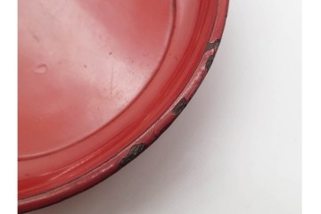 時代物　在銘　木製　漆器　朱塗が美しい椿皿4枚セット　(R-090248)