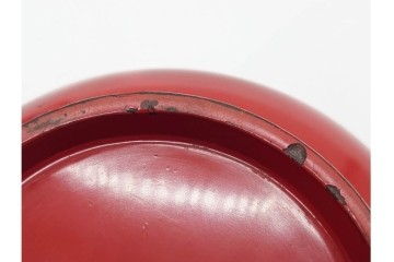 時代物　在銘　木製　漆器　朱塗が美しい椿皿4枚セット　(R-090248)