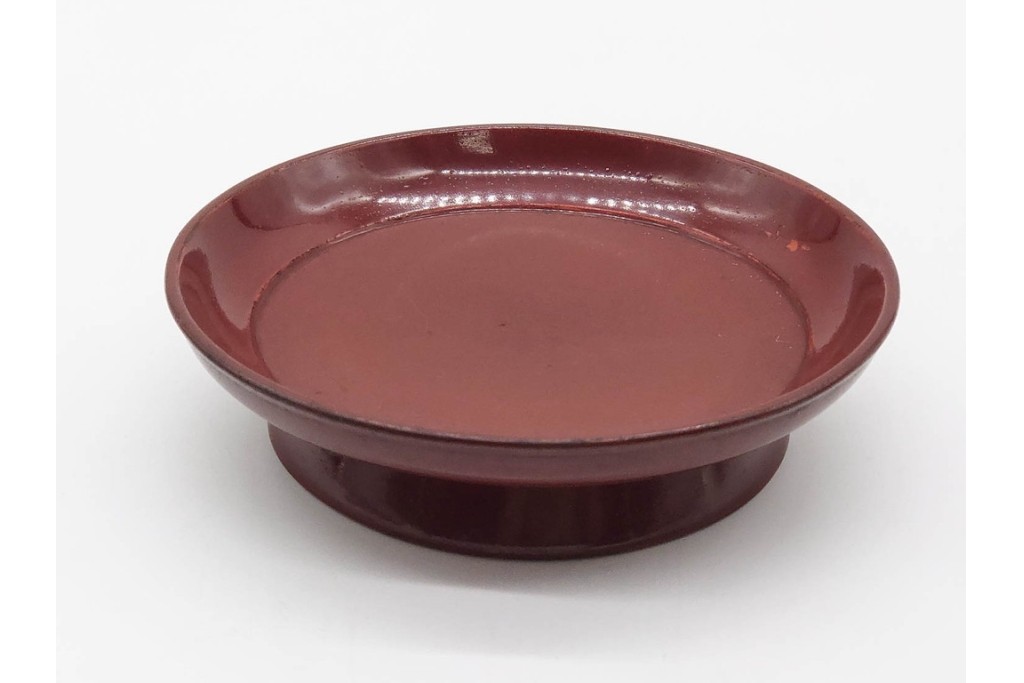 時代物　在銘　木製　漆器　朱塗が美しい椿皿4枚セット　(R-090248)