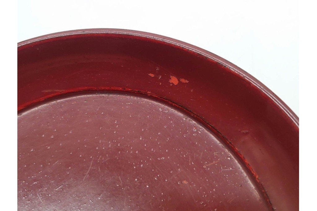 時代物　在銘　木製　漆器　朱塗が美しい椿皿4枚セット　(R-090248)