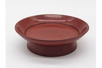 時代物　在銘　木製　漆器　朱塗が美しい椿皿4枚セット　(R-090248)
