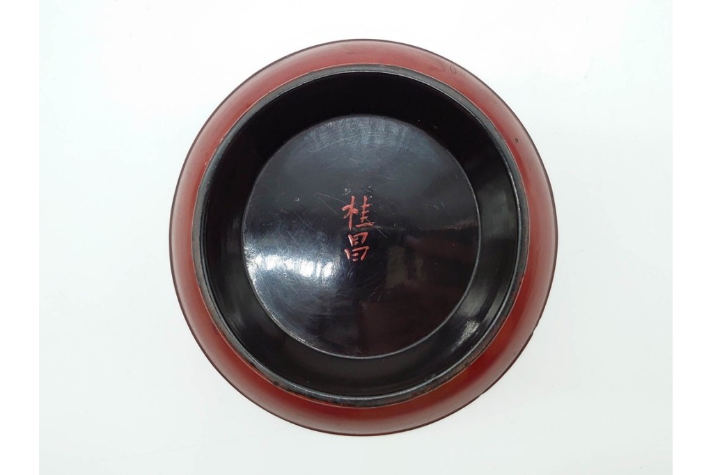 時代物　在銘　木製　漆器　朱塗が美しい椿皿4枚セット　(R-090248)
