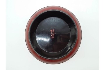 時代物　在銘　木製　漆器　朱塗が美しい椿皿4枚セット　(R-090248)