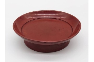 時代物　在銘　木製　漆器　朱塗が美しい椿皿4枚セット　(R-090248)