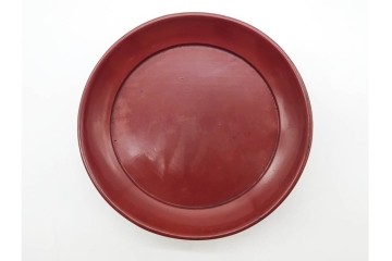 時代物　在銘　木製　漆器　朱塗が美しい椿皿4枚セット　(R-090248)