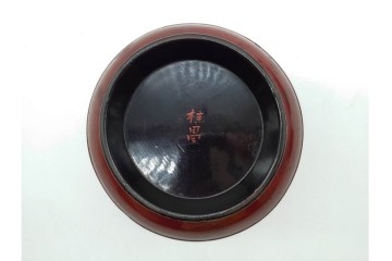 時代物　在銘　木製　漆器　朱塗が美しい椿皿4枚セット　(R-090248)
