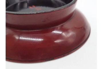 時代物　在銘　木製　漆器　朱塗が美しい椿皿4枚セット　(R-090248)