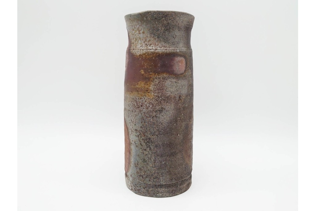 人間国宝 藤原啓　備前焼　高さ約23cm　焼き色の変化が美しい花入　共箱付き　(R-090251)