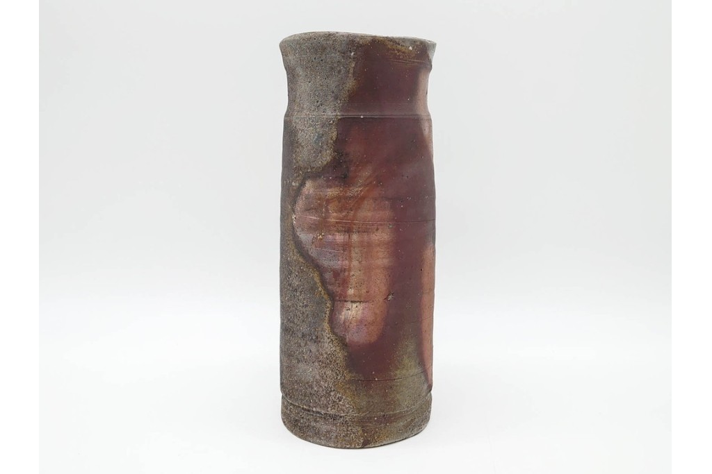 人間国宝 藤原啓　備前焼　高さ約23cm　焼き色の変化が美しい花入　共箱付き　(R-090251)