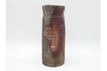 人間国宝 藤原啓　備前焼　高さ約23cm　焼き色の変化が美しい花入　共箱付き　(R-090251)