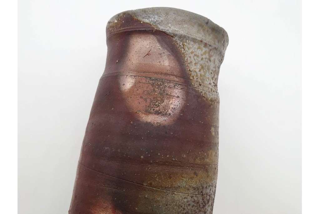 人間国宝 藤原啓　備前焼　高さ約23cm　焼き色の変化が美しい花入　共箱付き　(R-090251)