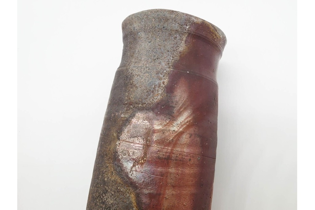人間国宝 藤原啓　備前焼　高さ約23cm　焼き色の変化が美しい花入　共箱付き　(R-090251)