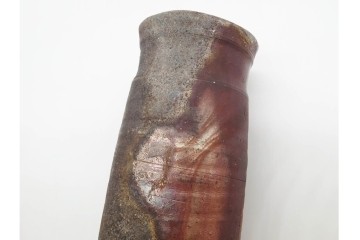 人間国宝 藤原啓　備前焼　高さ約23cm　焼き色の変化が美しい花入　共箱付き　(R-090251)