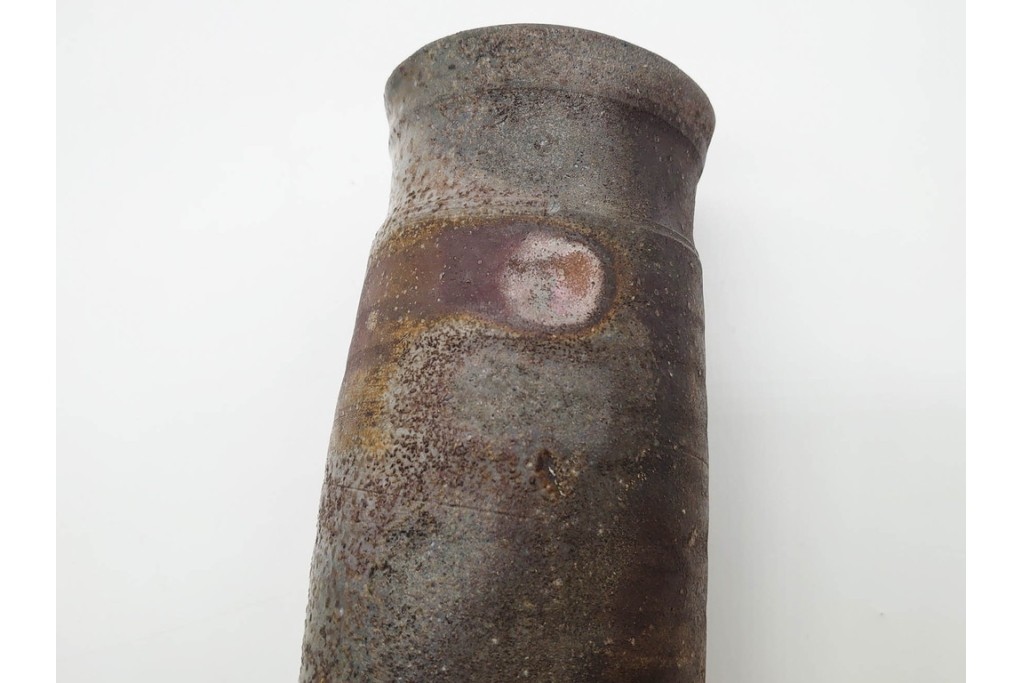 人間国宝 藤原啓　備前焼　高さ約23cm　焼き色の変化が美しい花入　共箱付き　(R-090251)