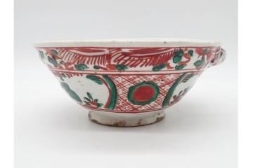 奥田頴川　京焼　赤絵　兎文が目を引く片口形菓子鉢　外箱付き　(R-090252)