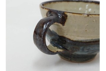 人間国宝 濱田庄司(浜田庄司)　益子焼　染付　落ち着いた佇まいの紅茶碗6客セット　共箱付き　(R-090254)