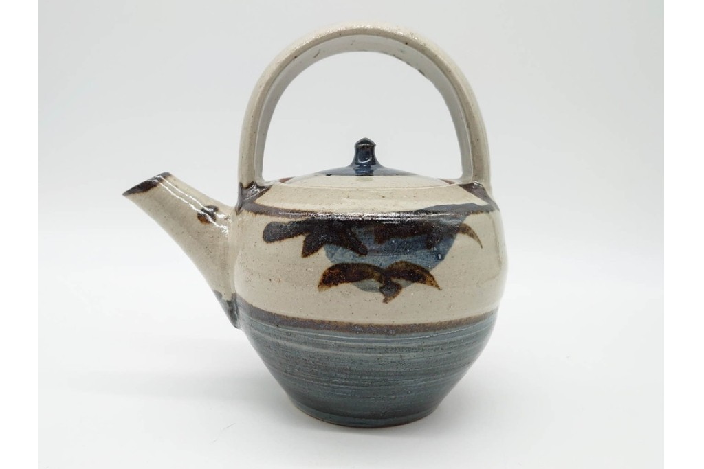人間国宝 濱田庄司(浜田庄司)　染付　紅茶具　素朴な風合いが魅力のポット&シュガーポットセット　共箱付き　(R-090255)
