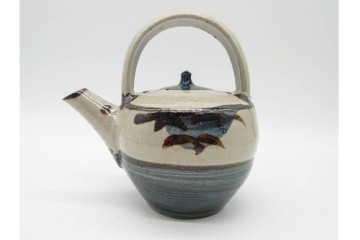 人間国宝 濱田庄司(浜田庄司)　染付　紅茶具　素朴な風合いが魅力のポット&シュガーポットセット　共箱付き　(R-090255)
