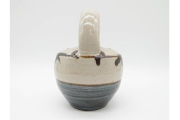 人間国宝 濱田庄司(浜田庄司)　染付　紅茶具　素朴な風合いが魅力のポット&シュガーポットセット　共箱付き　(R-090255)