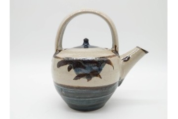 人間国宝 濱田庄司(浜田庄司)　染付　紅茶具　素朴な風合いが魅力のポット&シュガーポットセット　共箱付き　(R-090255)