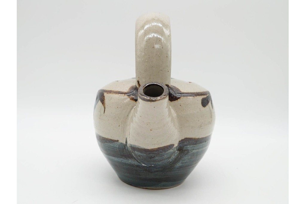 人間国宝 濱田庄司(浜田庄司)　染付　紅茶具　素朴な風合いが魅力のポット&シュガーポットセット　共箱付き　(R-090255)
