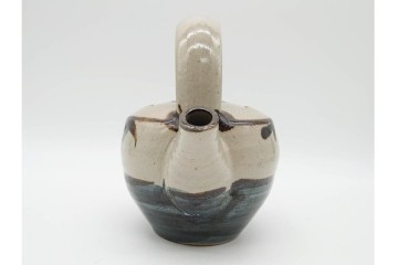 人間国宝 濱田庄司(浜田庄司)　染付　紅茶具　素朴な風合いが魅力のポット&シュガーポットセット　共箱付き　(R-090255)