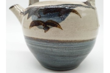 人間国宝 濱田庄司(浜田庄司)　染付　紅茶具　素朴な風合いが魅力のポット&シュガーポットセット　共箱付き　(R-090255)