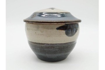 人間国宝 濱田庄司(浜田庄司)　染付　紅茶具　素朴な風合いが魅力のポット&シュガーポットセット　共箱付き　(R-090255)
