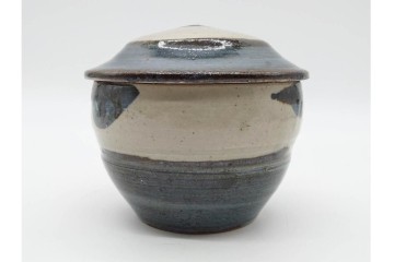 人間国宝 濱田庄司(浜田庄司)　染付　紅茶具　素朴な風合いが魅力のポット&シュガーポットセット　共箱付き　(R-090255)