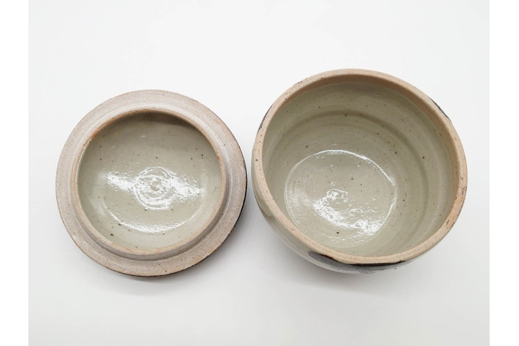 人間国宝 濱田庄司(浜田庄司)　染付　紅茶具　素朴な風合いが魅力のポット&シュガーポットセット　共箱付き　(R-090255)