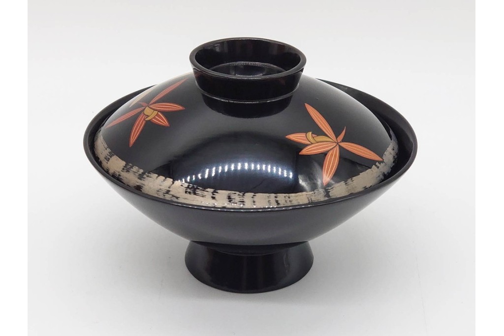 輪島塗　蒔絵　上品な蘭文のお椀5点セット　外箱付き　(R-090257)