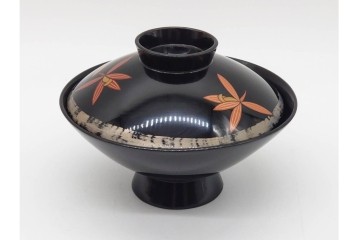 輪島塗　蒔絵　上品な蘭文のお椀5点セット　外箱付き　(R-090257)