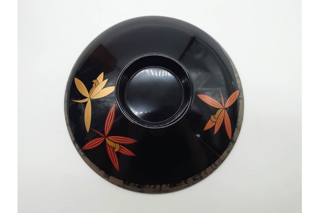 輪島塗　蒔絵　上品な蘭文のお椀5点セット　外箱付き　(R-090257)