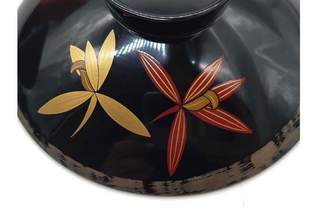 輪島塗　蒔絵　上品な蘭文のお椀5点セット　外箱付き　(R-090257)