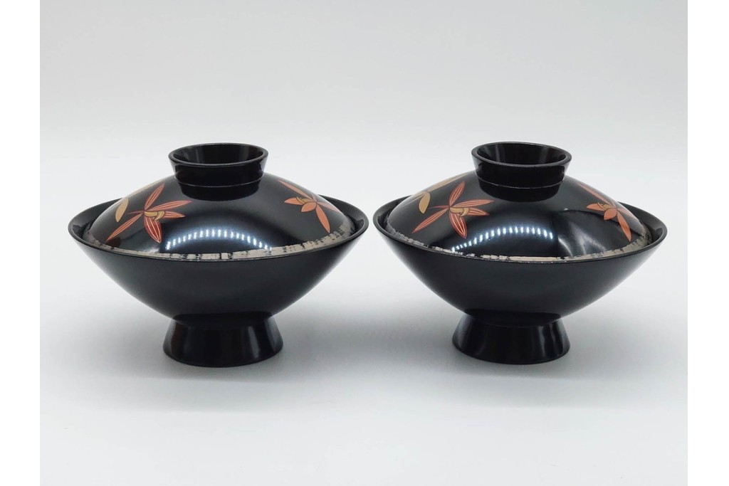 輪島塗　蒔絵　上品な蘭文のお椀5点セット　外箱付き　(R-090257)