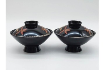 輪島塗　蒔絵　上品な蘭文のお椀5点セット　外箱付き　(R-090257)