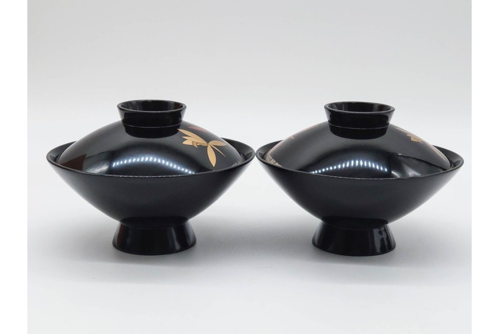輪島塗　蒔絵　上品な蘭文のお椀5点セット　外箱付き　(R-090257)