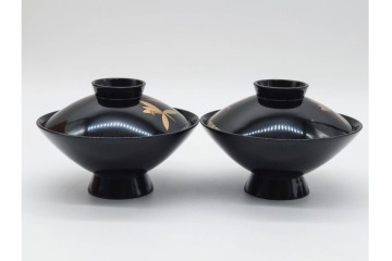 輪島塗　蒔絵　上品な蘭文のお椀5点セット　外箱付き　(R-090257)