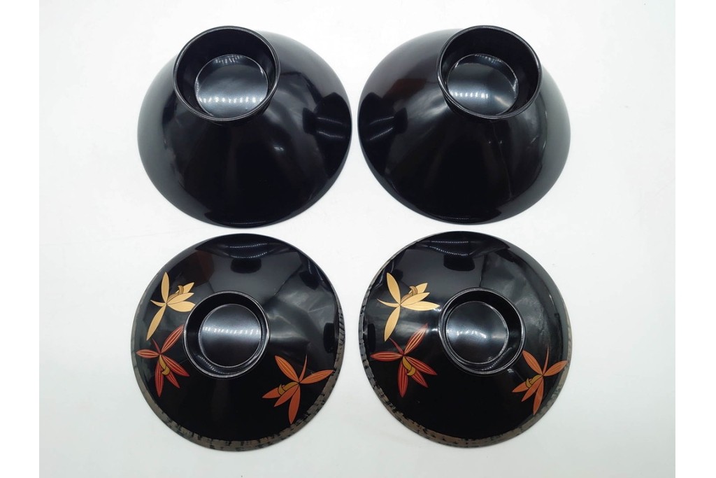 輪島塗　蒔絵　上品な蘭文のお椀5点セット　外箱付き　(R-090257)