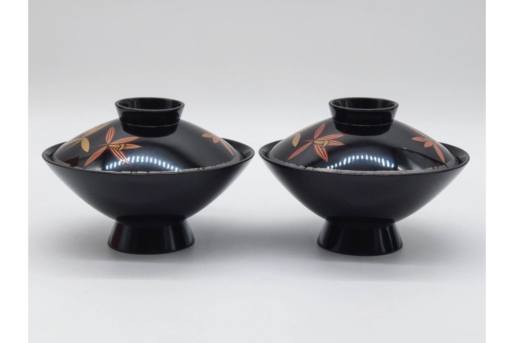 輪島塗　蒔絵　上品な蘭文のお椀5点セット　外箱付き　(R-090257)
