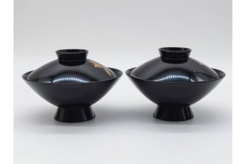 輪島塗　蒔絵　上品な蘭文のお椀5点セット　外箱付き　(R-090257)