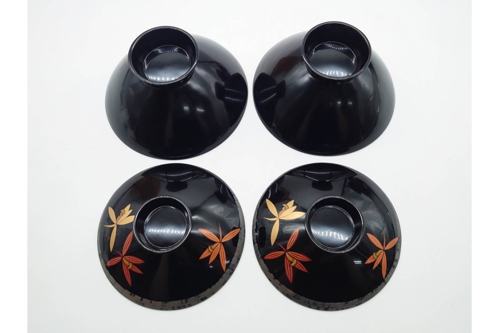 輪島塗　蒔絵　上品な蘭文のお椀5点セット　外箱付き　(R-090257)