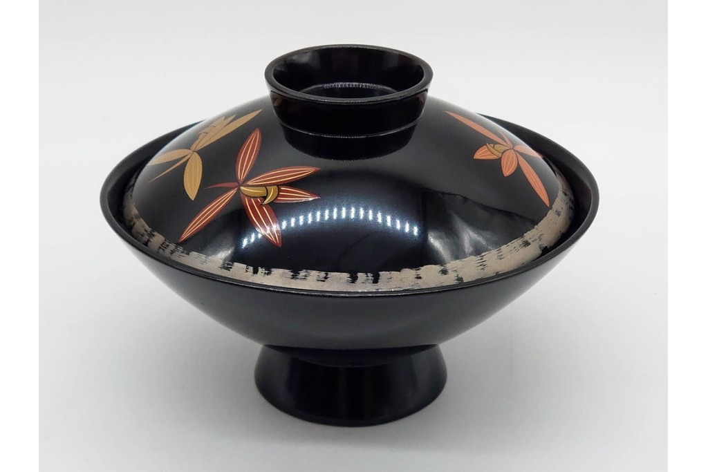 輪島塗　蒔絵　上品な蘭文のお椀5点セット　外箱付き　(R-090258)