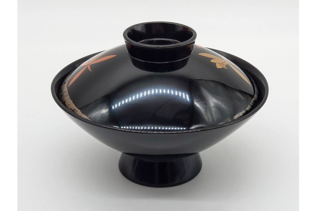 輪島塗　蒔絵　上品な蘭文のお椀5点セット　外箱付き　(R-090258)