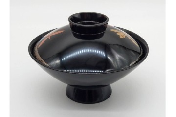 輪島塗　蒔絵　上品な蘭文のお椀5点セット　外箱付き　(R-090258)